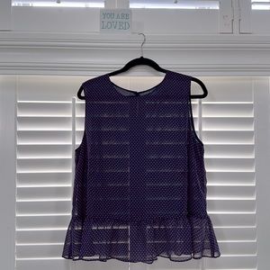 EUC Shell blouse, navy with red polka dots. 1x. Originally from Nordstrom Rack.